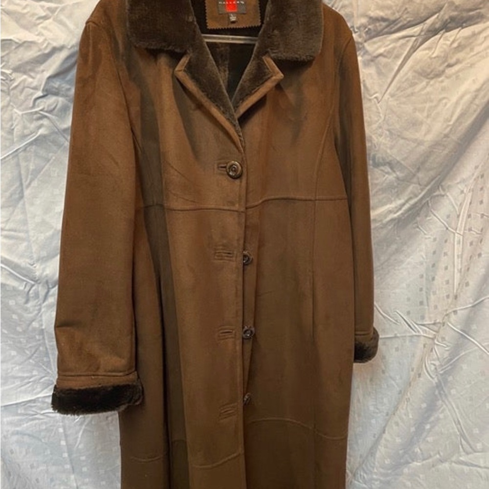 Gallery faux suede full length coat (L)
